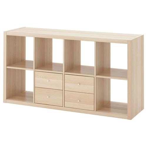 Стеллаж 8 ячеек с ящиками - IKEA KALLAX, 147х77 см, под беленый дуб, КАЛЛАКС ИКЕА (изображение №1)