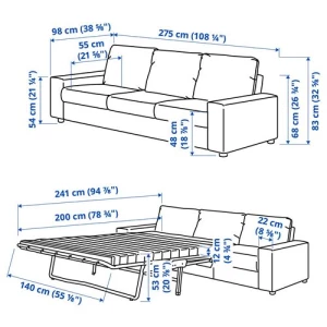 Диван-кровать 3-местный - IKEA VIMLE, 261х98/241х83 см, черный, ВИМЛЕ ИКЕА