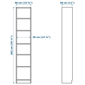 Открытый книжный шкаф - BILLY IKEA/БИЛЛИ ИКЕА, 28х40х202 см, черный