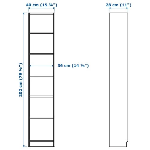 Открытый книжный шкаф - BILLY IKEA/БИЛЛИ ИКЕА, 28х40х202 см, белый (изображение №4)