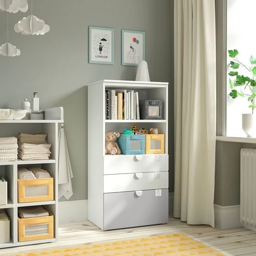 Комод детский - IKEA PLATSA/SMÅSTAD/SMASTAD, 60x42x123 см, белый/серый, ИКЕА (изображение №2)