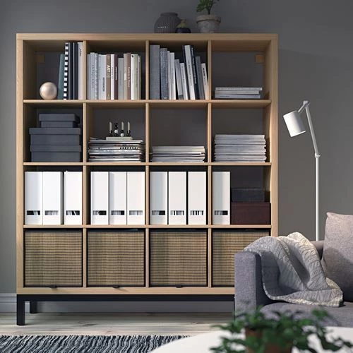 Стеллаж - IKEA KALLAX, 147х39х164 см, под беленый дуб/черный, КАЛЛАКС ИКЕА (изображение №2)