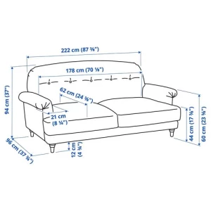 3-местный диван - IKEA ESSEBODA, 94x96x222см, черный, ЭССЕБОДА ИКЕА