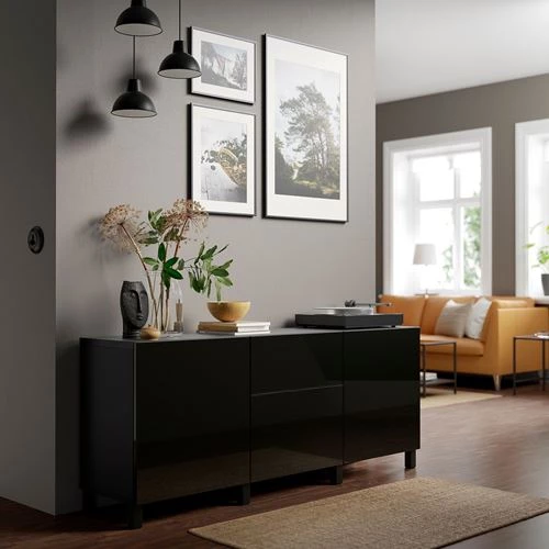 Комбинация для хранения - IKEA BESTÅ/BESTA/ БЕСТА/БЕСТОИКЕА, 180x42x74 см, черный (изображение №3)