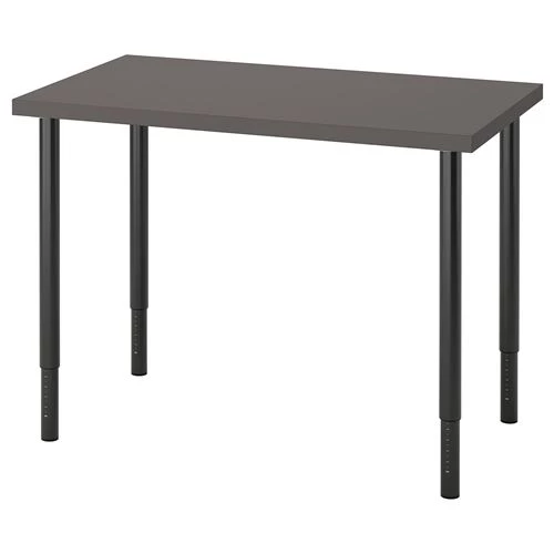 Письменный стол - IKEA LINNMON/OLOV, 100x60 см, темно-серый/черный, ЛИННМОН/ОЛОВ ИКЕА (изображение №1)