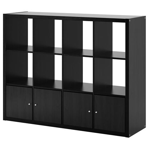 Стеллаж 12 ячеек с дверцами - IKEA KALLAX, 112х147 см, черный, КАЛЛАКС ИКЕА