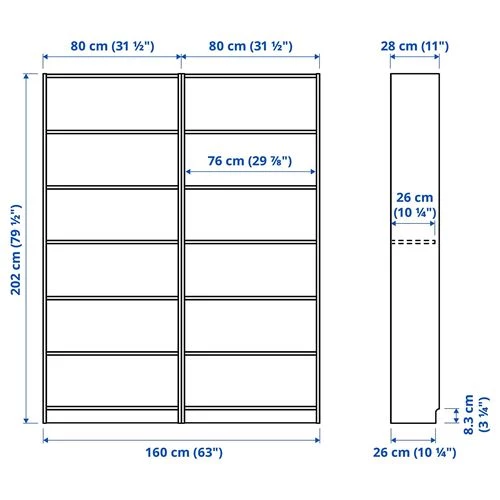 Открытый книжный шкаф - BILLY IKEA/БИЛЛИ ИКЕА, 28х160х202 см, коричневый (изображение №3)