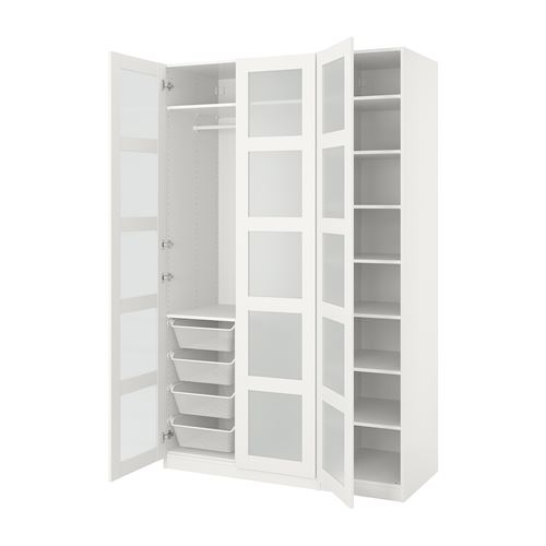 Платяной шкаф - IKEA PAX/BERGSBO, 150x60x236 см, белый / из матового стекла ПАКС/БЕРГСБУ ИКЕА