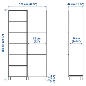 Книжный шкаф с дверцей - IKEA BESTA, 120x42x202 см, белый, БЕСТА ИКЕА