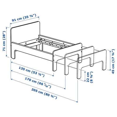 Кровать одноярусная - IKEA SLÄKT/LURÖY, 80x200 см, белый, ИКЕА (изображение №6)