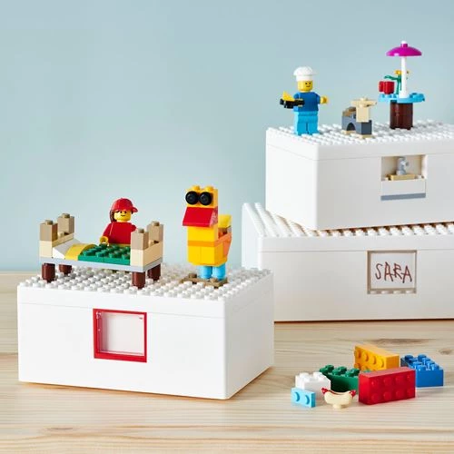 Набор коробок LEGO® с крышкой - IKEA BYGGLEK, 3 штуки, белый  ИКЕА БЮГГЛЕК (изображение №5)