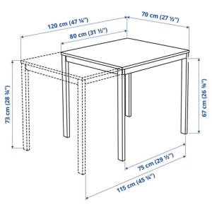 Раздвижной обеденный стол - IKEA VANGSTA, 120/80х70х73 см, белый, ВАНГСТА ИКЕА