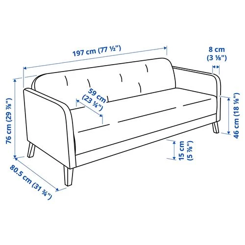 3-местный диван - IKEA LINANÄS/LINANAS, 76x80,5x197см, черный, ЛИНАНАС ИКЕА (изображение №9)