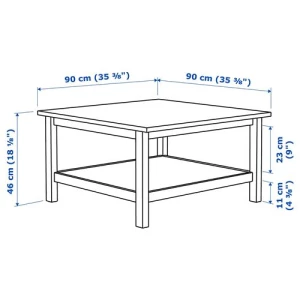 Журнальный стол - IKEA HEMNES/ИКЕА ХЕМНЭС, 90x90х46 см, белая морилка/светло-коричневый