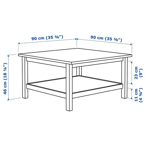 Журнальный стол - IKEA HEMNES/ИКЕА ХЕМНЭС, 90x90х46 см, белая морилка/светло-коричневый (изображение №4)