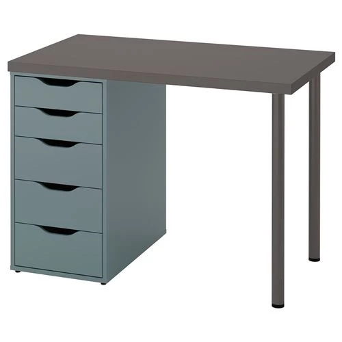 Письменный стол с ящиком - IKEA LINNMON/ALEX, 100x60 см, серый/бирюзовый, ЛИННМОН/АЛЕКС ИКЕА (изображение №1)