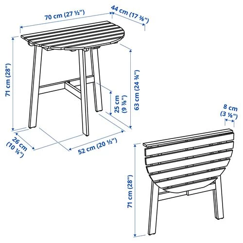 Пристенный садовый стол,складной - IKEA ASKHOLMEN, 70х44х71 см, светло-коричневый, АСКХОЛЬМЕН ИКЕА (изображение №7)