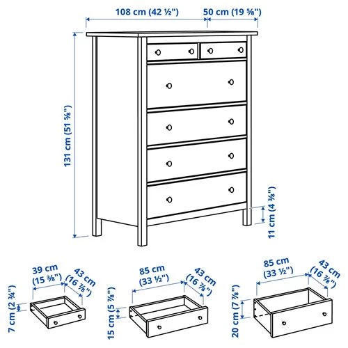 Комод с 6 ящиками - IKEA HEMNES, 108x131 см, белый, Хемнэс ИКЕА (изображение №6)