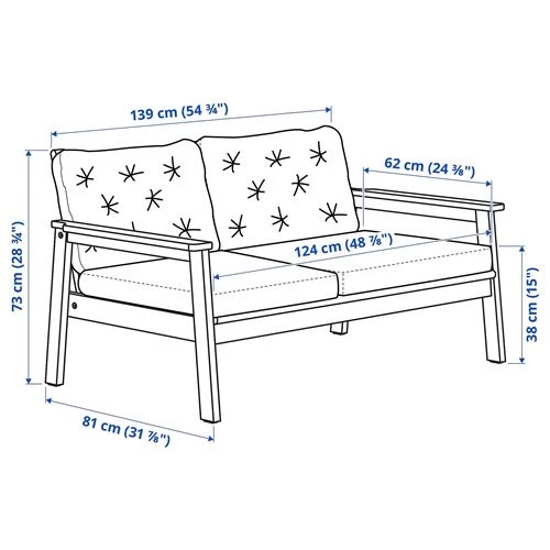 Диван садовый - IKEA BONDHOLMEN, 139x81x73см, серый/белый, БОНДХОЛЬМЕН ИКЕА (изображение №6)