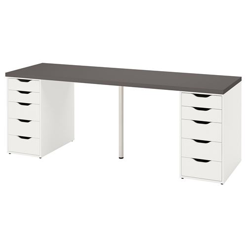 Письменный стол с ящиками - IKEA LAGKAPTEN/ALEX, 200x60 см, темно-серый/белый, АЛЕКС/ЛАГКАПТЕН ИКЕА
