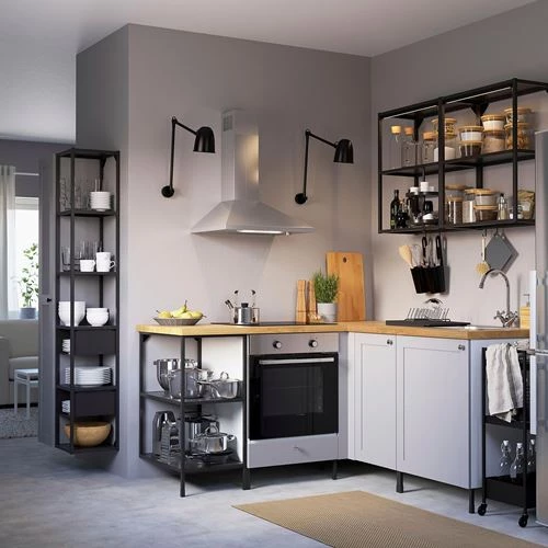 Угловая кухонная комбинация - ENHET IKEA/ ЭНХЕТ ИКЕА, 170x168,5x75 см,  белый/под беленый дуб/черный/серый (изображение №2)