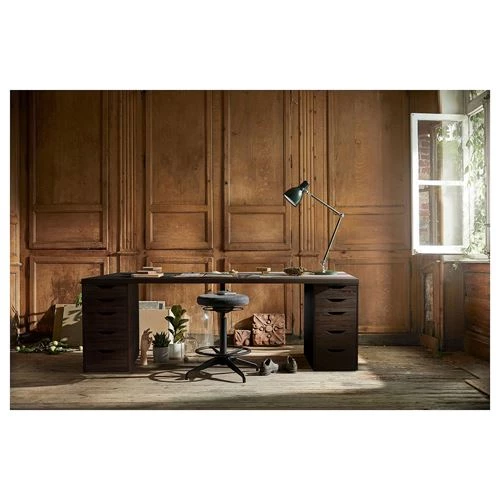 Письменный стол с ящиками - IKEA LAGKAPTEN/ALEX, 200x60 см, черно-коричневый/темно-серый, АЛЕКС/ЛАГКАПТЕН ИКЕА (изображение №5)