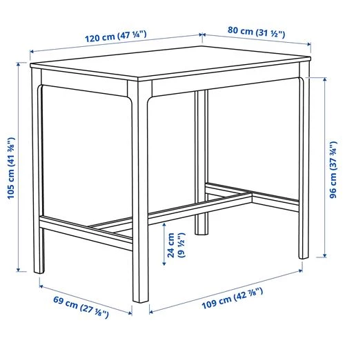 Барный стол - IKEA EKEDALEN/ЭКЕДАЛЕНИКЕА, 120х80х105 см , белый (изображение №4)