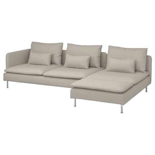 3-местный диван и шезлонг - IKEA SÖDERHAMN/SODERHAMN, 99x285см, серый/светло-серый, СЕДЕРХАМН ИКЕА