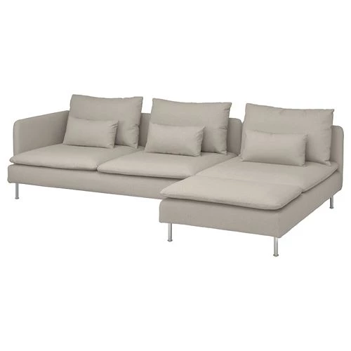 3-местный диван и шезлонг - IKEA SÖDERHAMN/SODERHAMN, 99x285см, серый/светло-серый, СЕДЕРХАМН ИКЕА (изображение №1)