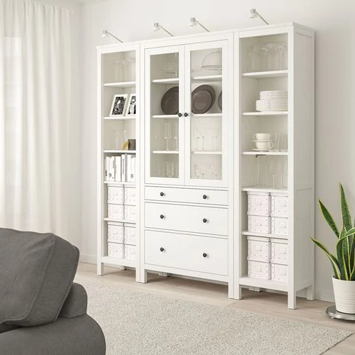 Шкаф со стеклянными дверцами - IKEA HEMNES/ Хемнэс ИКЕА,188x197х37 см, белый, (изображение №2)