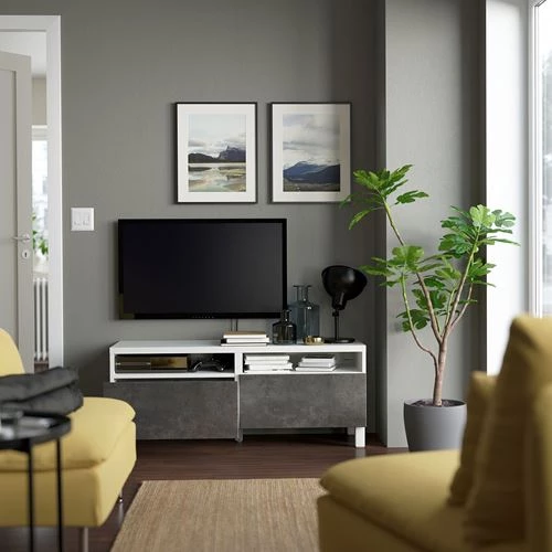 Тумба под ТВ - IKEA BESTÅ/BESTA, 120x42x48 см, серый, Бесто ИКЕА (изображение №2)