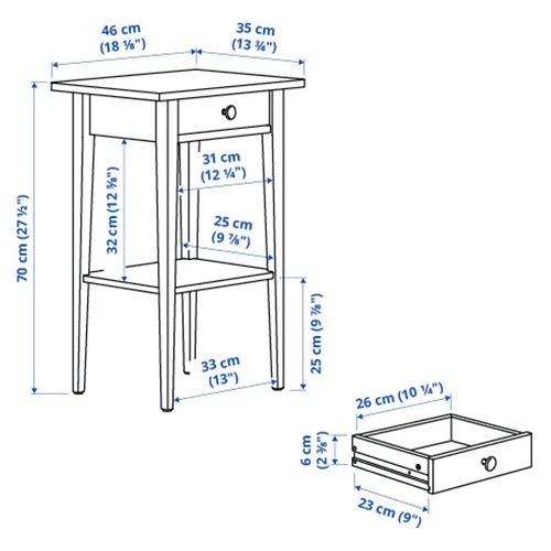 Тумбочка - IKEA HEMNES, 46x70 см, белый, ХЕМНЭС ИКЕА (изображение №5)