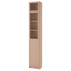 Книжный шкаф с дверцей - BILLY/OXBERG IKEA/ БИЛЛИ/ОКСБЕРГ ИКЕА, 30х40х237 см, светло-коричневый