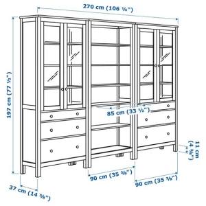 Шкаф со стеклянными дверцами - IKEA HEMNES/Хемнэс ИКЕА, 197x270 см,бордовый,