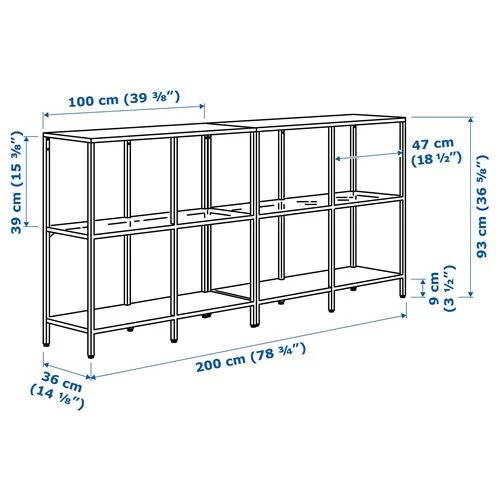 Стеллаж - IKEA VITTSJÖ/VITTSJO, 200х36х93 см, черно-коричневый/стекло, ВИТШЁ/ВИТШЕ ИКЕА (изображение №2)