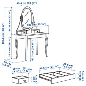 Туалетный столик - IKEA HEMNES/ ХЕМНЕС ИКЕА, 100x159х50 см, белый