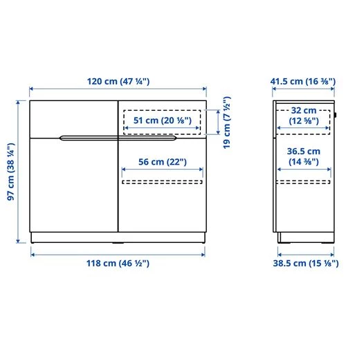 Сервант - IKEA KLACKENAS/KLACKENÄS, 120x97 см, черный/дубовый шпон коричневого цвета КЛАККЕНЭС ИКЕА (изображение №7)