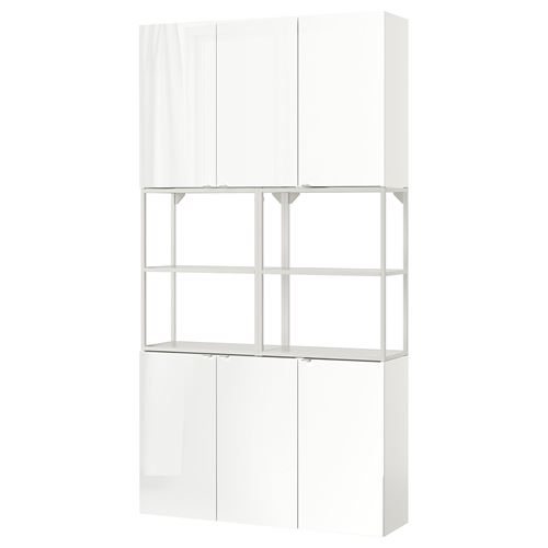 Стеллаж - IKEA ENHET, 120х30х255 см, белый/белый глянцевый, ЭНХЕТ ИКЕА