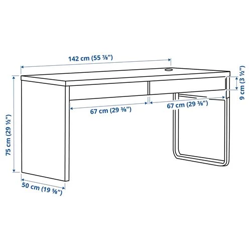 Письменный стол с ящиками - IKEA MICKE, 142x50 см, белый, МИККЕ ИКЕА (изображение №9)