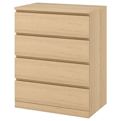 Комод с 4 ящиками - IKEA MALM, 80x100х48 см, дубовый шпон, беленый МАЛЬМ ИКЕА (изображение №1)