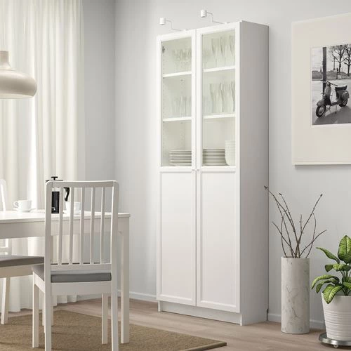 Книжный шкаф с дверцей - BILLY/OXBERG IKEA/ БИЛЛИ/ОКСБЕРГ ИКЕА, 30х80х202 см, белый (изображение №2)