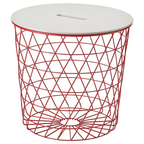 Столик с отделениями д/хранения - IKEA KVISTBRO/ИКЕА КВИСТБРУ, 44х44х42 см,  красный/светло-серый