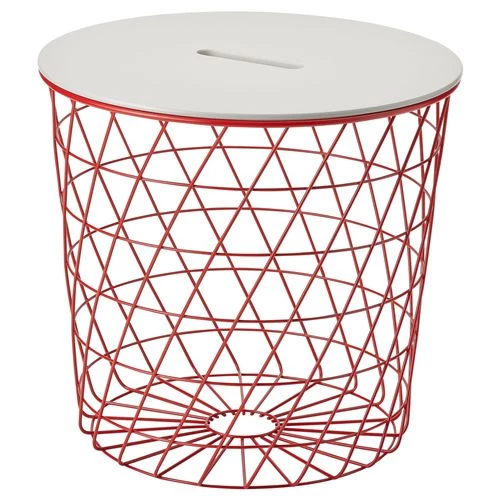 Столик с отделениями д/хранения - IKEA KVISTBRO/ИКЕА КВИСТБРУ, 44х44х42 см,  красный/светло-серый (изображение №1)