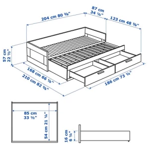 Каркас кровати-кушетки c 2 ящиками - IKEA BRIMNES, 80х200 см, белый, БРИМНЭС/БРИМНЕС ИКЕА