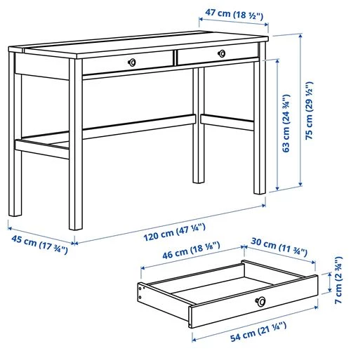 Письменный стол IKEA HEMNES, 75x120 см, белый, Хемнес ИКЕА (изображение №7)