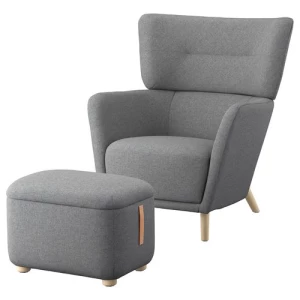Кресло с подлокотником и пуф - IKEA OSKARSHAMN, 82х96х101 см, серый,