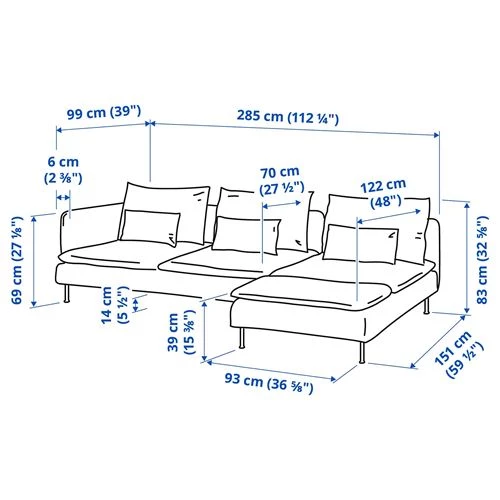 3-местный диван и шезлонг - IKEA SÖDERHAMN/SODERHAMN, 99x285см, бежевый, СЕДЕРХАМН ИКЕА (изображение №9)