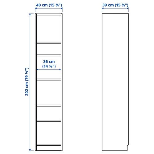 Открытый книжный шкаф - BILLY IKEA/БИЛЛИ ИКЕА, 40х40х202 см, белый (изображение №3)