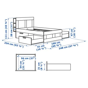 Каркас кровати с ящиками - IKEA BRIMNES/LÖNSET/LONSET, 160х200 см, белый, БРИМНЭС/БРИМНЕС/ЛОНСЕТ ИКЕА