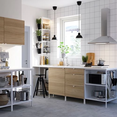 Комбинация для хранения - IKEA ENHET, 123х63.5х207 см, белый/дуб, ЭНХЕТ ИКЕА (изображение №2)